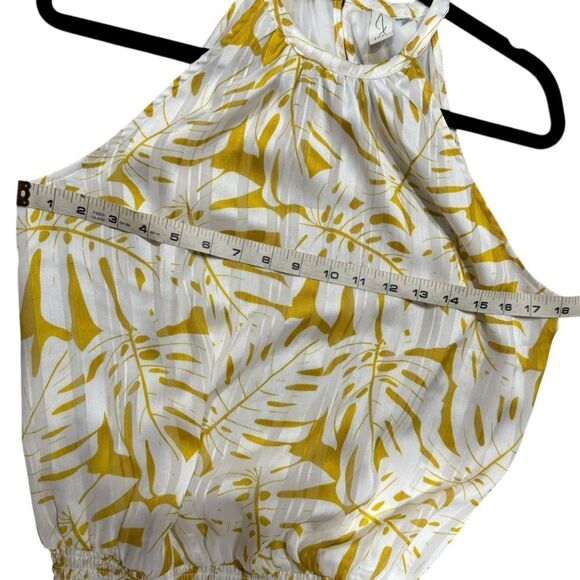 Joie Palm Leaf Print Smocked Waist Yellow and White Halter Top Blouse - Picture 4 of 9